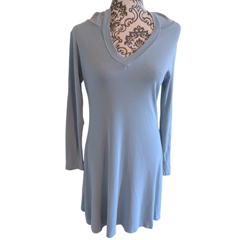 PJ Harlow Hooded Night Dress Women Large Blue Cotton Lounge Sleepwear - Picture 6 of 12